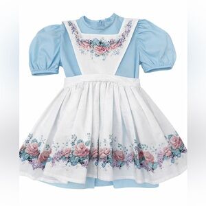 Handmade Girl’s Dress Apron Blue Floral Prairie Cottagecore 3T/4T